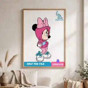 everyday cartoon style figure mouse png design with pink bow and tumbler for shirts, mugs everyday cartoon style figure mouse png design printed on a plain product mockup