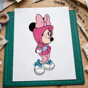 everyday cartoon style figure mouse png design with pink bow and tumbler for shirts, mugs everyday cartoon style figure mouse png design printed on a plain product mockup