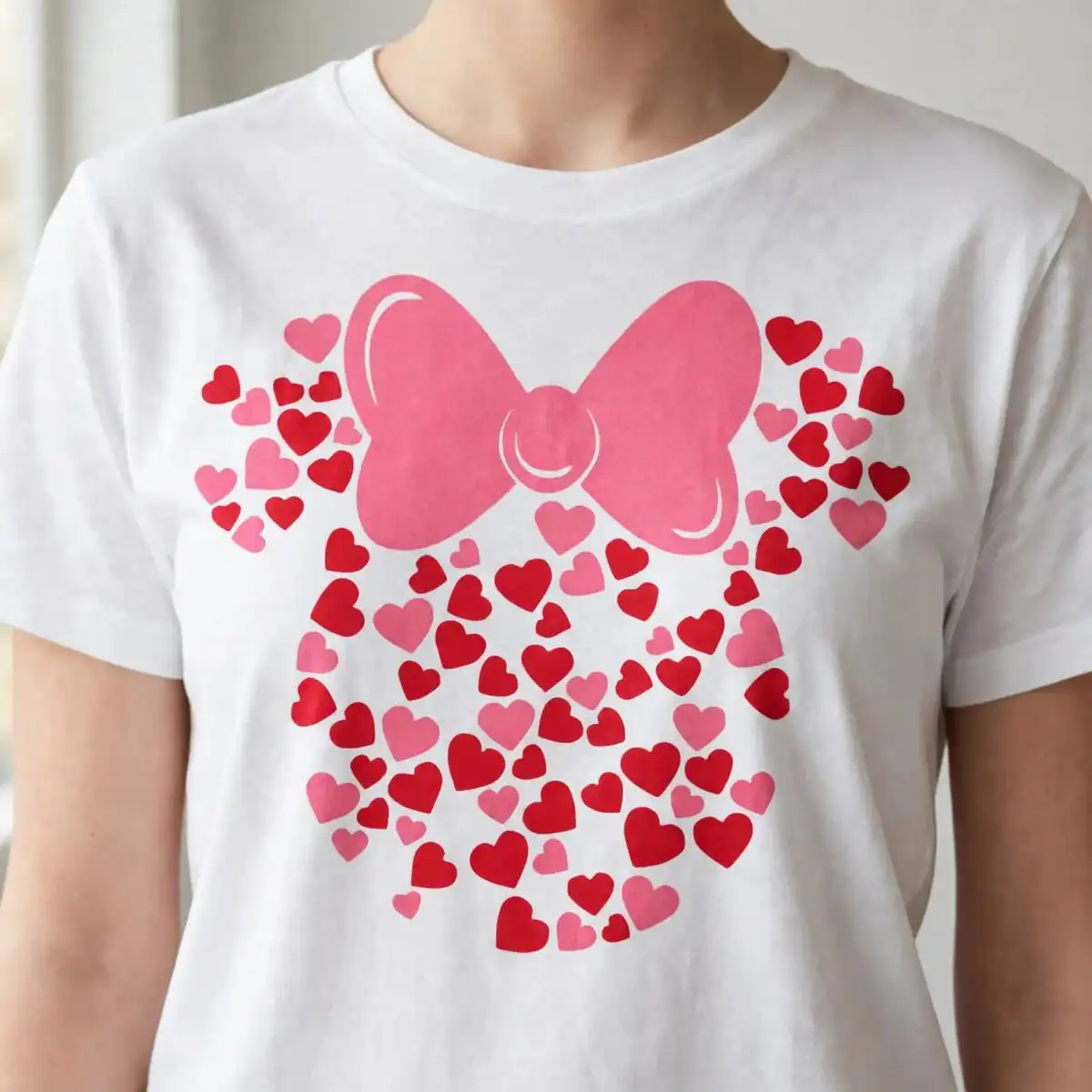cute minnie bow head silhouette png with hearts for valentine gifts minnie mouse silhouette head png design printed on a plain product mockup