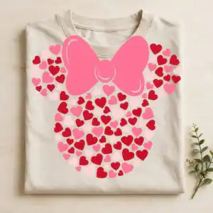 cute minnie bow head silhouette png with hearts for valentine gifts minnie mouse silhouette head png design printed on a plain product mockup