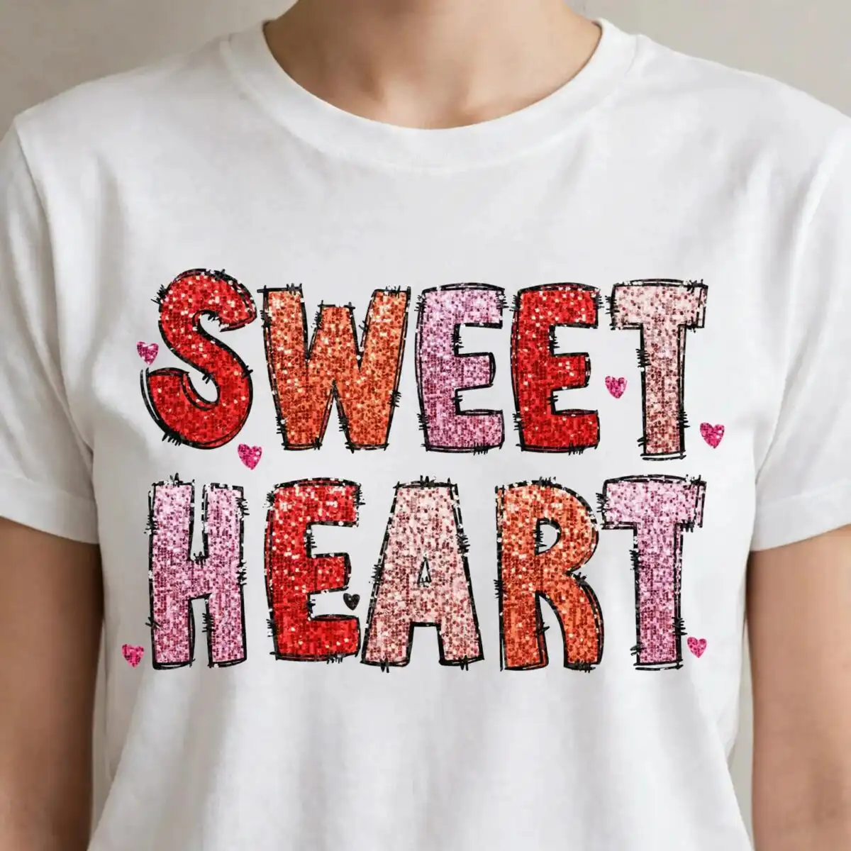 glittery sweet heart lettering valentine's day png sublimation design for shirts, mugs sweet heart lettering glittery png design printed on a plain product mockup
