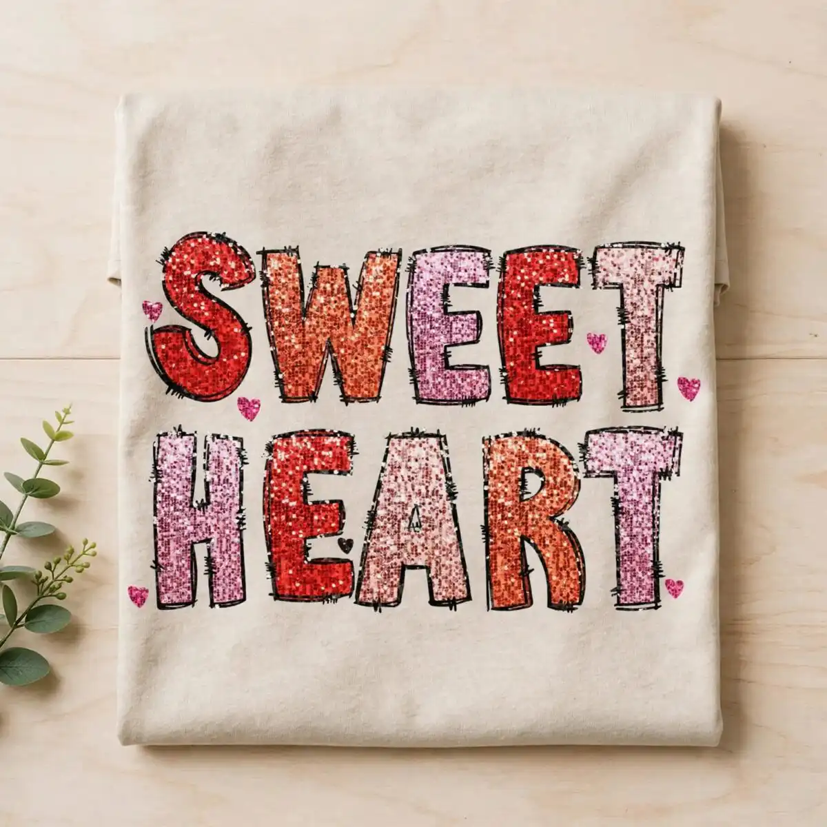 glittery sweet heart lettering valentine's day png sublimation design for shirts, mugs sweet heart lettering glittery png design printed on a plain product mockup