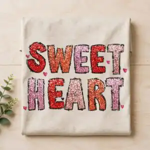 glittery sweet heart lettering valentine's day png sublimation design for shirts, mugs sweet heart lettering glittery png design printed on a plain product mockup