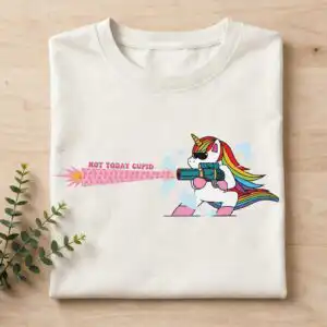 not today cupid unicorn valentine's day shirt design, sublimation png for mugs and totes not today cupid unicorn png design printed on a plain product mockup