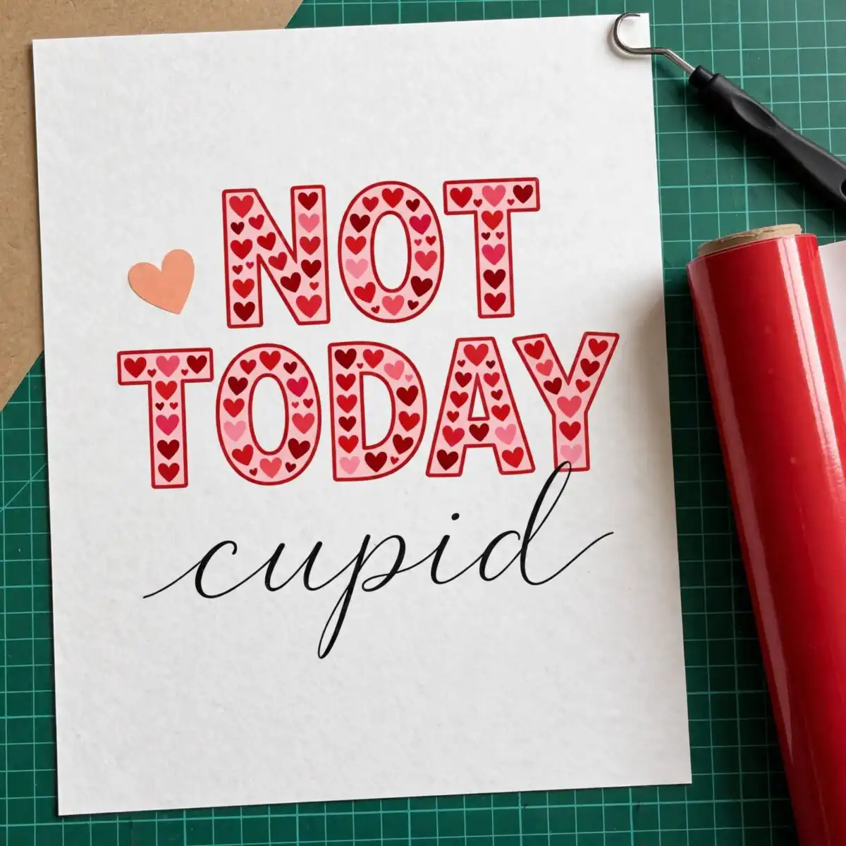 not today cupid valentine shirt design – red, pink and leopard print quote for not today cupid valentine png design printed on a plain product mockup