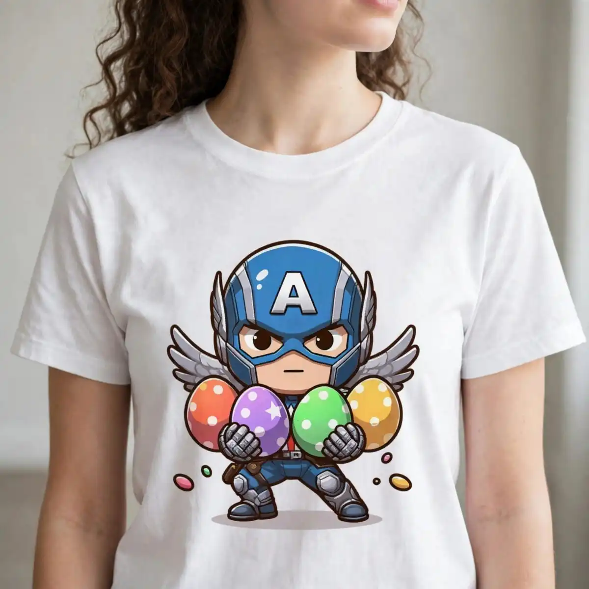 chibi superhero easter cartoon png for sublimation shirts, tumblers and cards chibi superhero easter cartoon png sublimation design printed on a plain product mockup