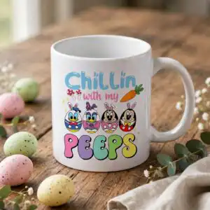 easter mickey mouse friends png with retro bunny quotes easter mickey mouse png design printed on a plain product mockup