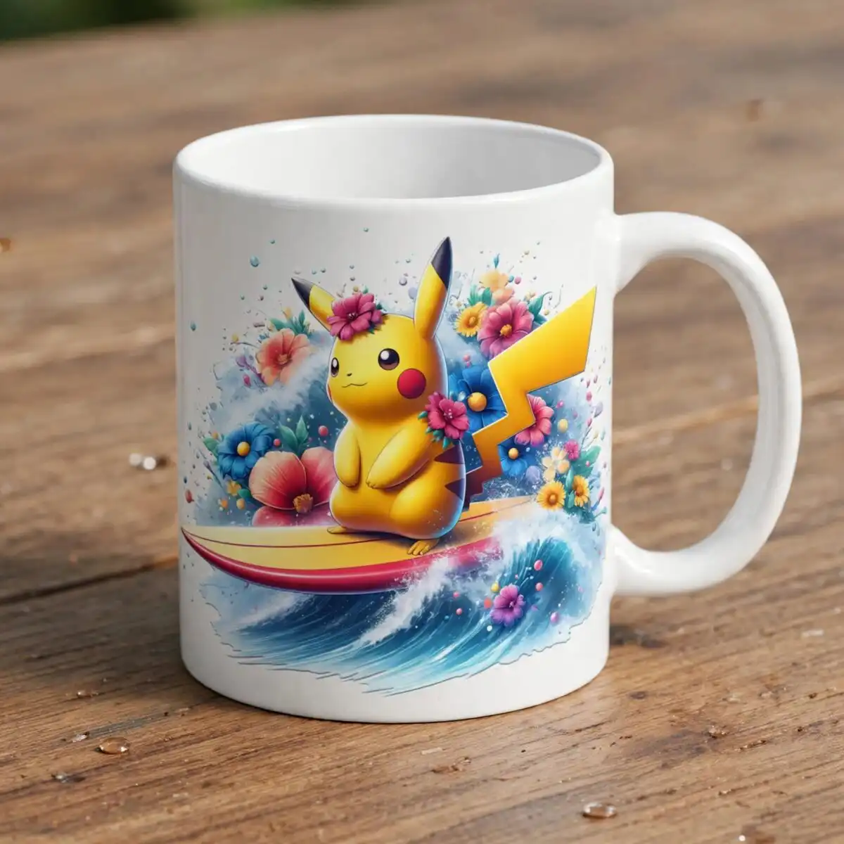 pikachu splash watercolor png design printed on a plain product mockup