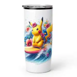 pikachu splash watercolor png design printed on a plain product mockup