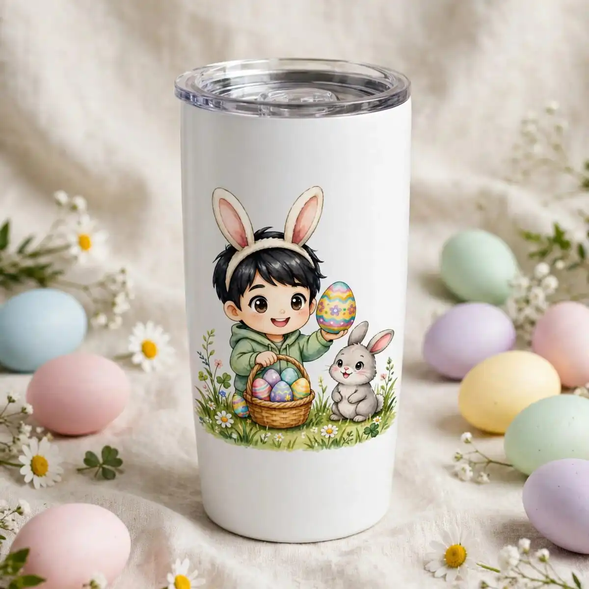 cartoon easter bunny png avenger grid: 15 chibi characters with bunny ears, eggs cartoon easter bunny png design printed on a plain product mockup