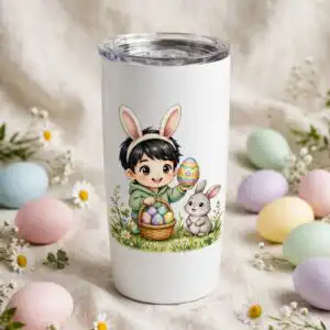 cartoon easter bunny png avenger grid: 15 chibi characters with bunny ears, eggs cartoon easter bunny png design printed on a plain product mockup