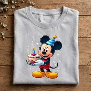 mickey mouse birthday shirt png design printed on a plain product mockup