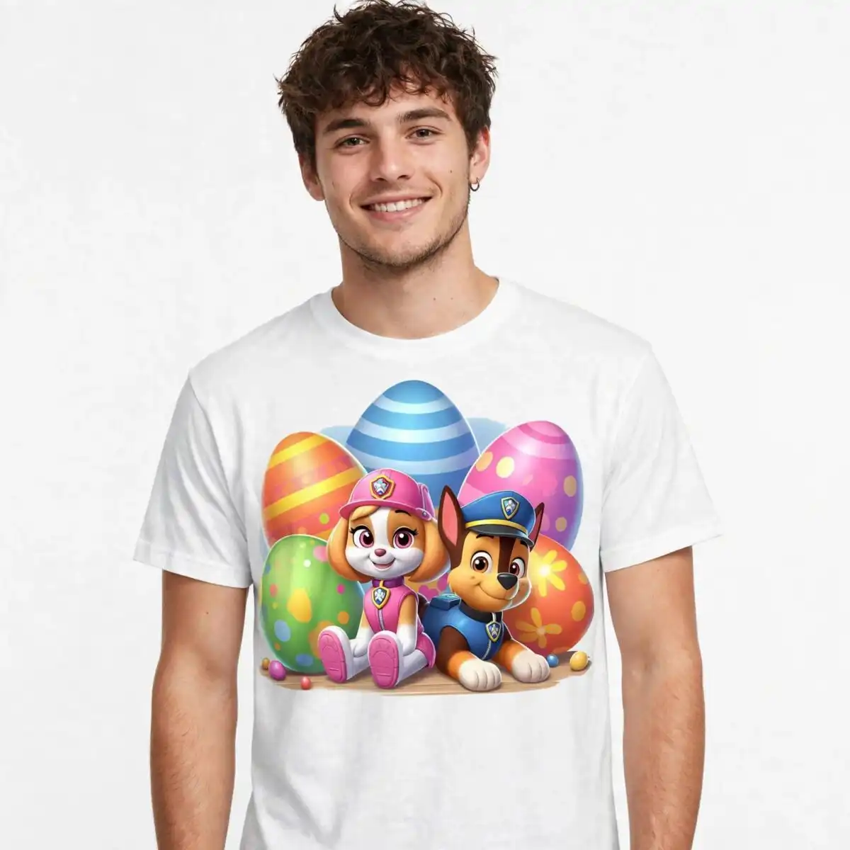 paw patrol easter png preview with puppies, bunnies and eggs paw patrol easter png design printed on a plain product mockup