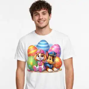 paw patrol easter png preview with puppies, bunnies and eggs paw patrol easter png design printed on a plain product mockup