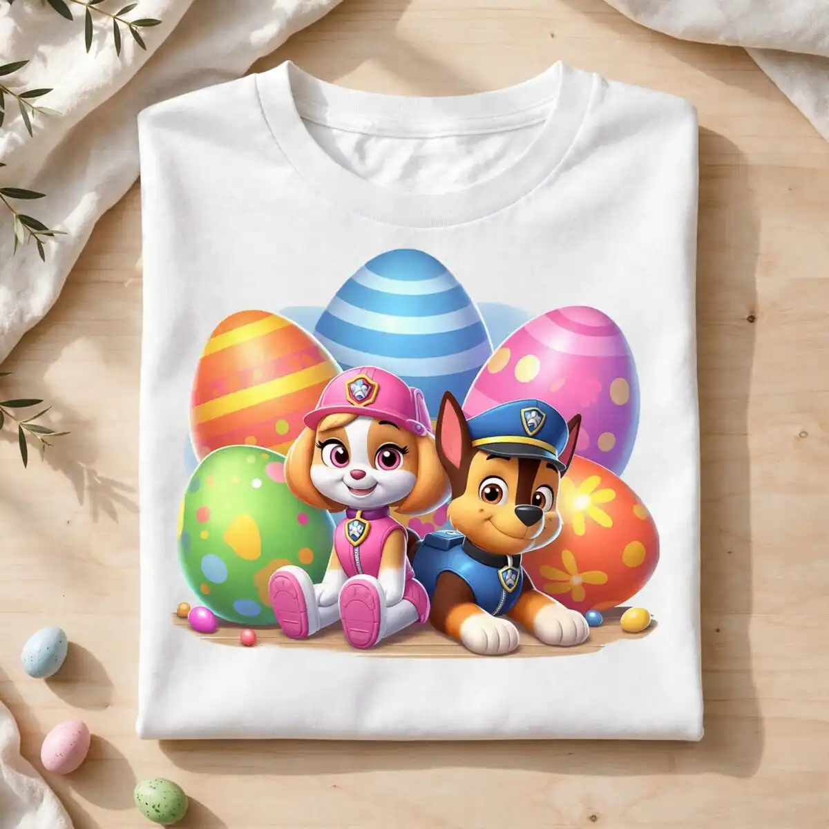 paw patrol easter png preview with puppies, bunnies and eggs paw patrol easter png design printed on a plain product mockup