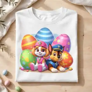 paw patrol easter png preview with puppies, bunnies and eggs paw patrol easter png design printed on a plain product mockup