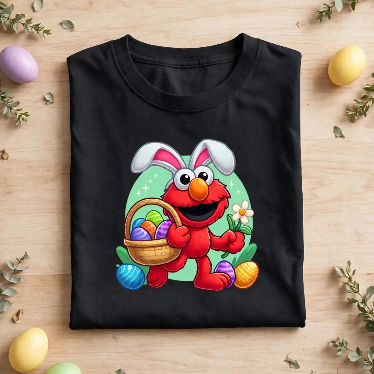 sesame street png characters easter - 20 bunny ear monsters with eggs and baskets sesame street png characters design printed on a plain product mockup