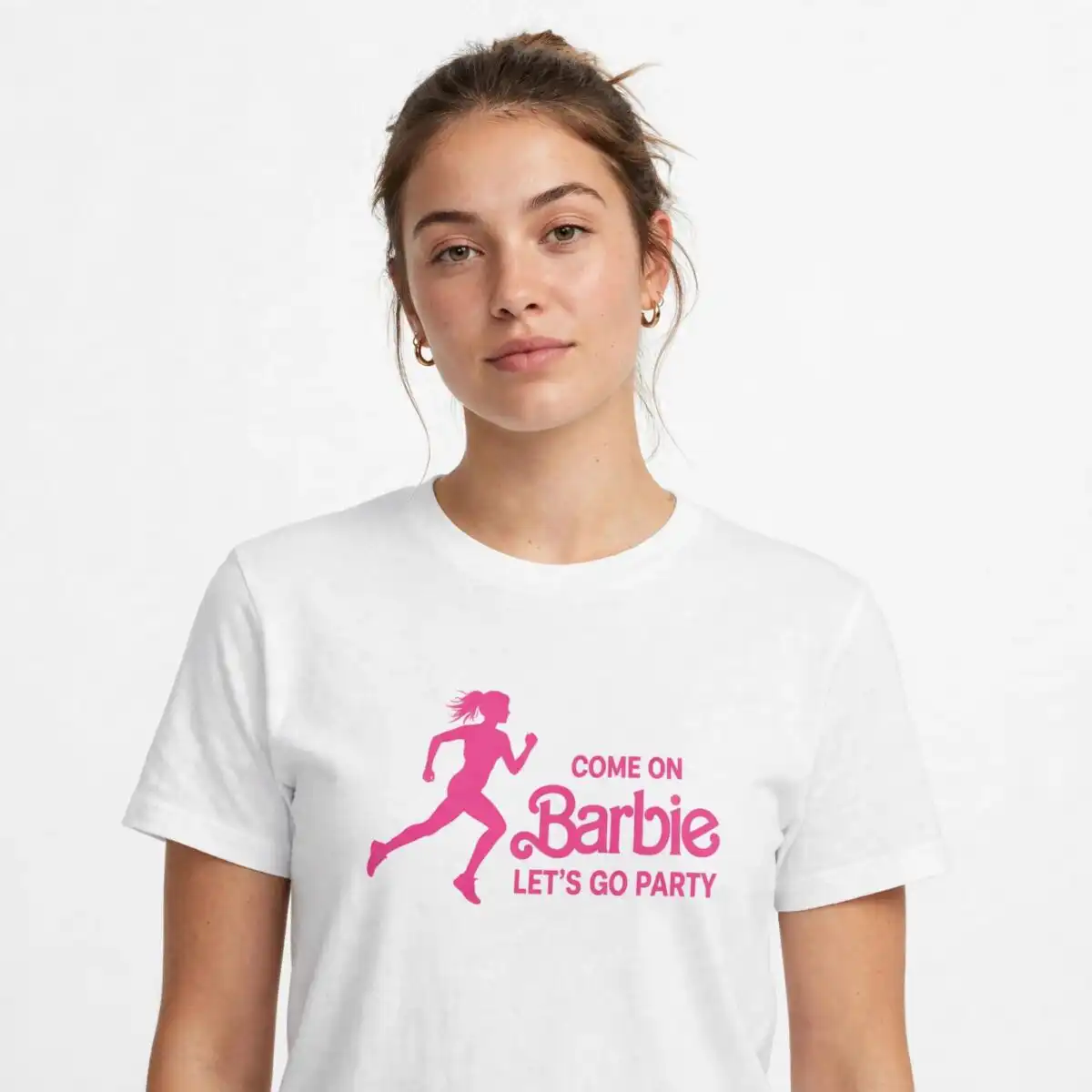 barbie birthday party shirt - text logo and silhouette set barbie birthday shirt svg design printed on a plain product mockup