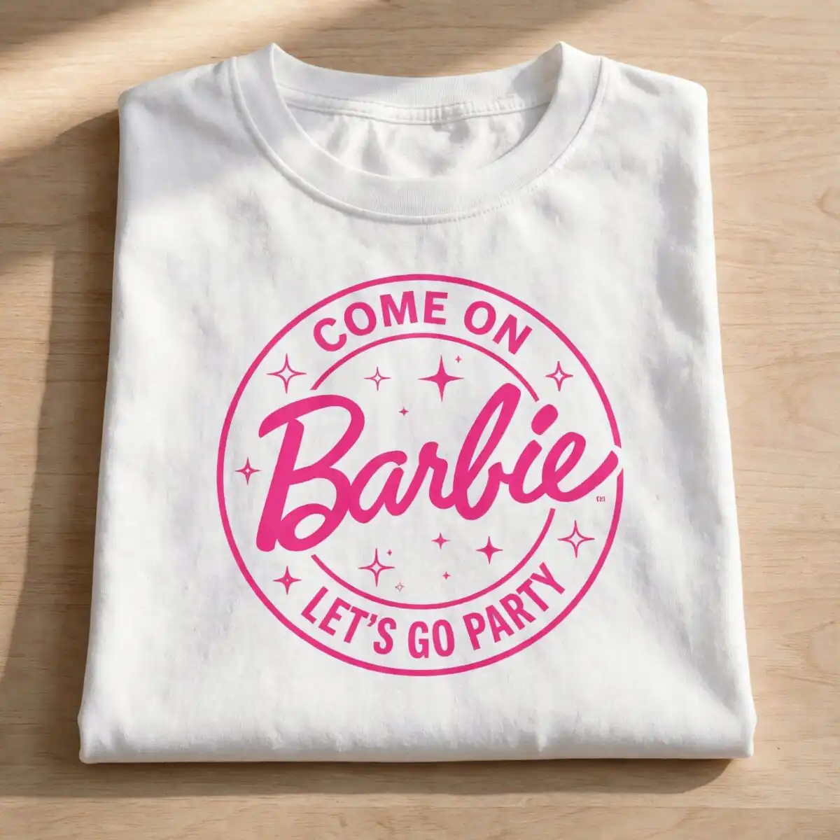 barbie birthday party shirt - text logo and silhouette set barbie birthday shirt svg design printed on a plain product mockup