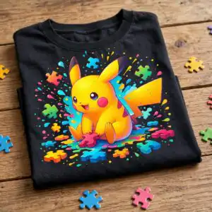 cheerful autism puzzle piece background with six cartoon figures autism puzzle piece background png design printed on a plain product mockup