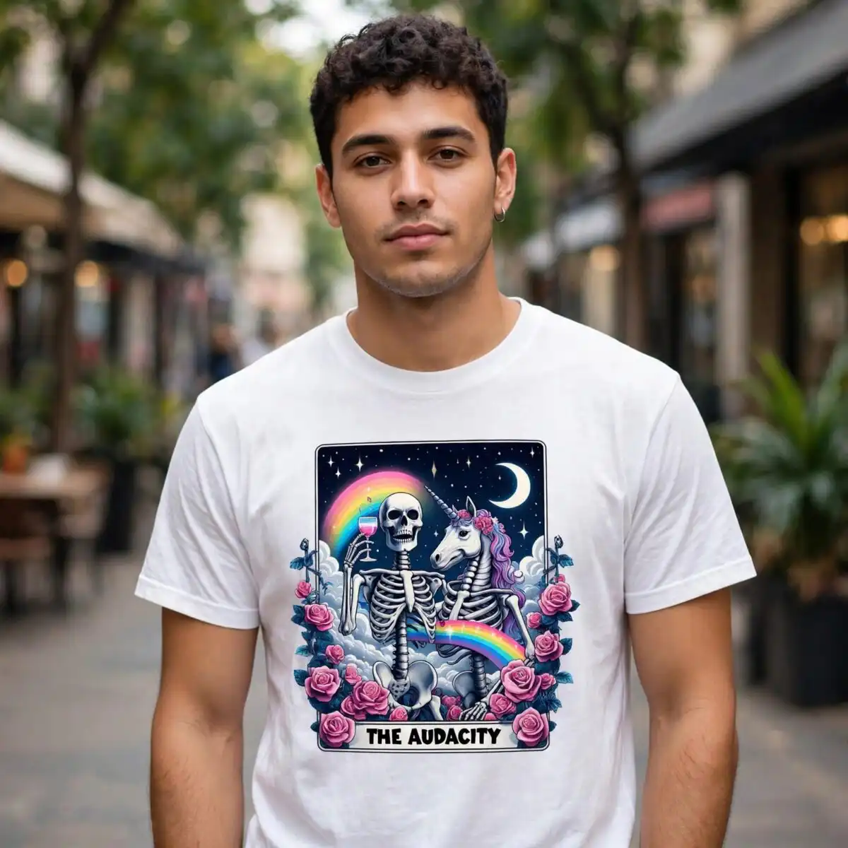 the audacity skeleton unicorn png for halloween shirts and mugs audacity png design printed on a plain product mockup