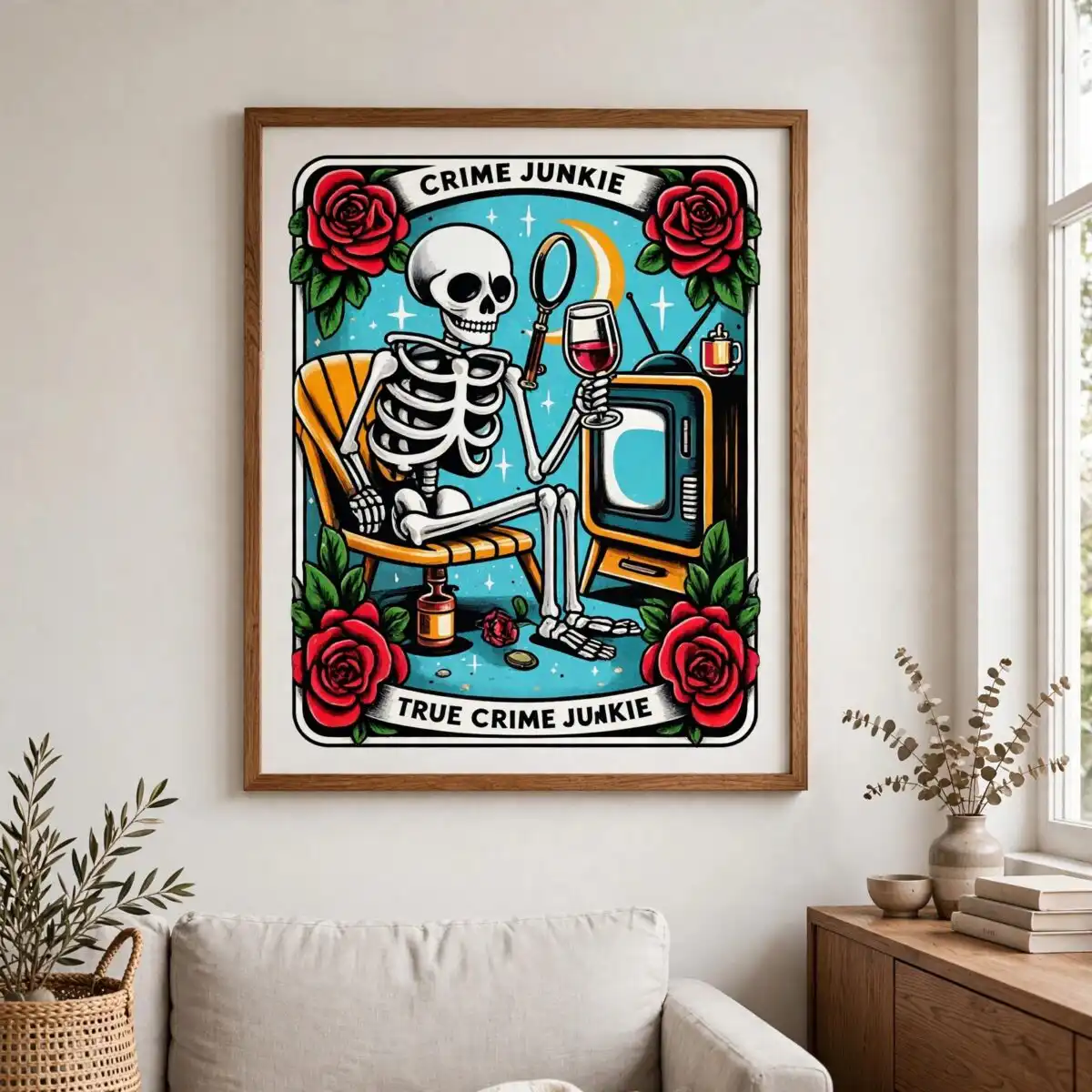 true crime junkie tarot - 20 cozy skeleton illustrations png set true crime junkie png design printed on a plain product mockup