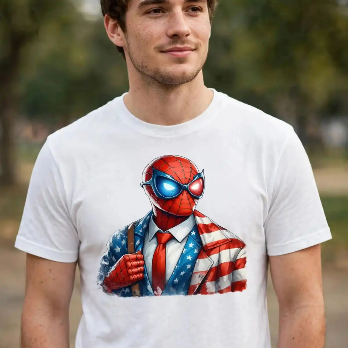 spiderman hero flag suit design for 4th of july patriotic shirts spiderman 4th of july png design printed on a plain product mockup
