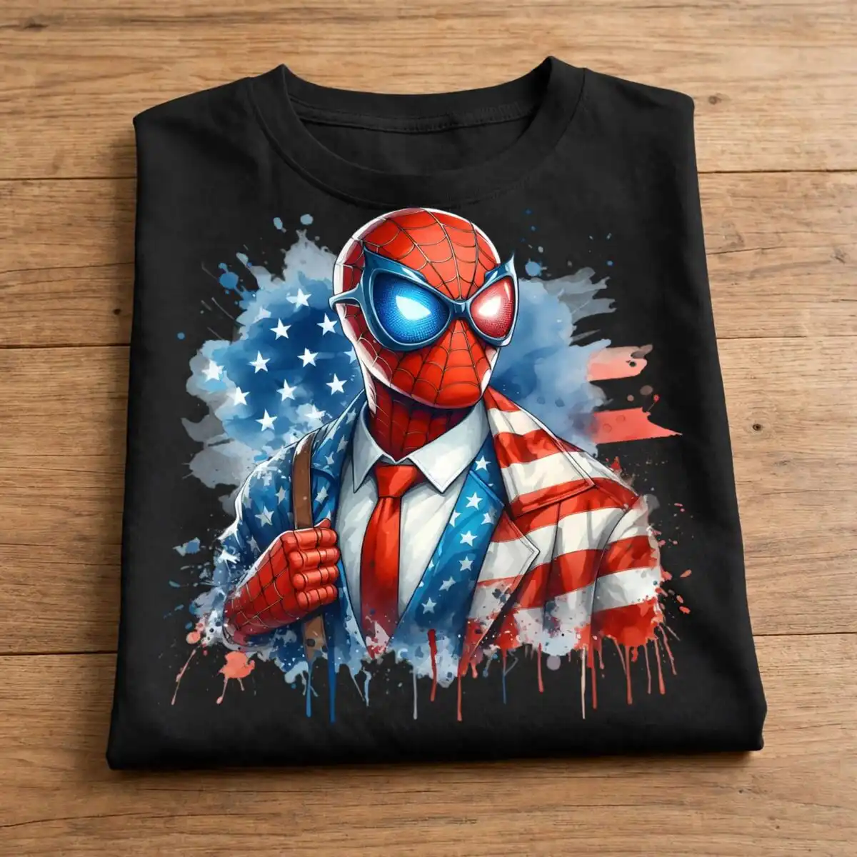 spiderman hero flag suit design for 4th of july patriotic shirts spiderman 4th of july png design printed on a plain product mockup