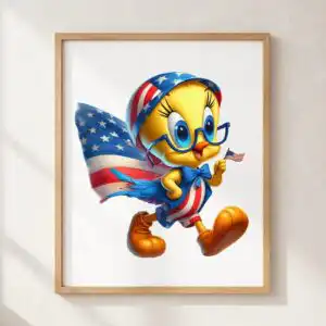 cheerful tweety bird images for patriotic 4th of july crafts tweety bird images png design printed on a plain product mockup