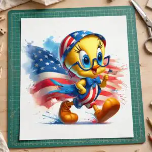 cheerful tweety bird images for patriotic 4th of july crafts tweety bird images png design printed on a plain product mockup