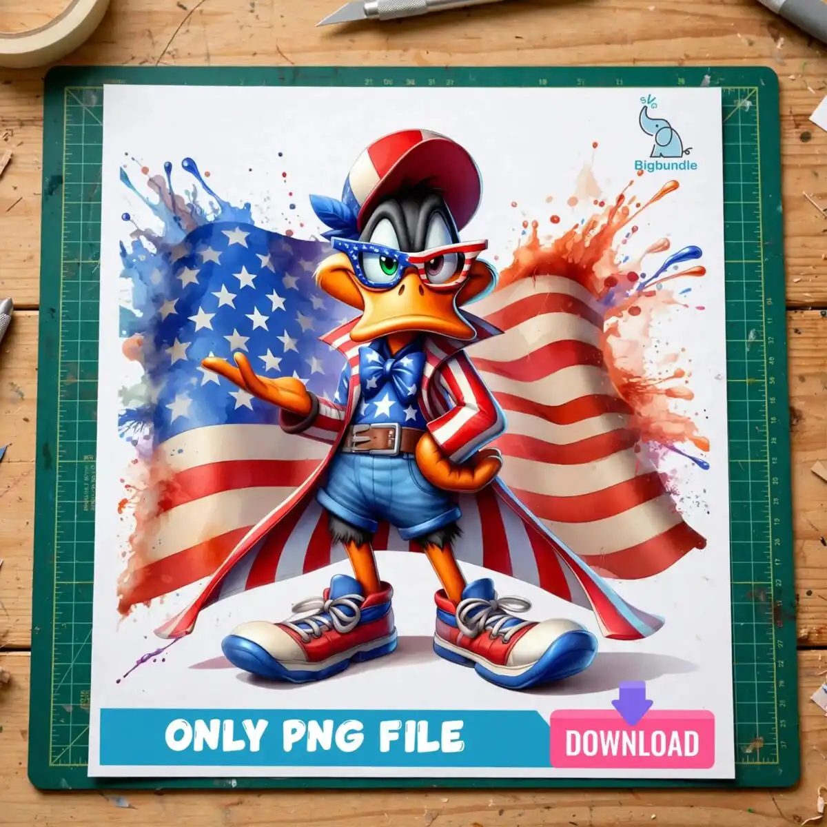 daffy duck png design printed on a plain product mockup