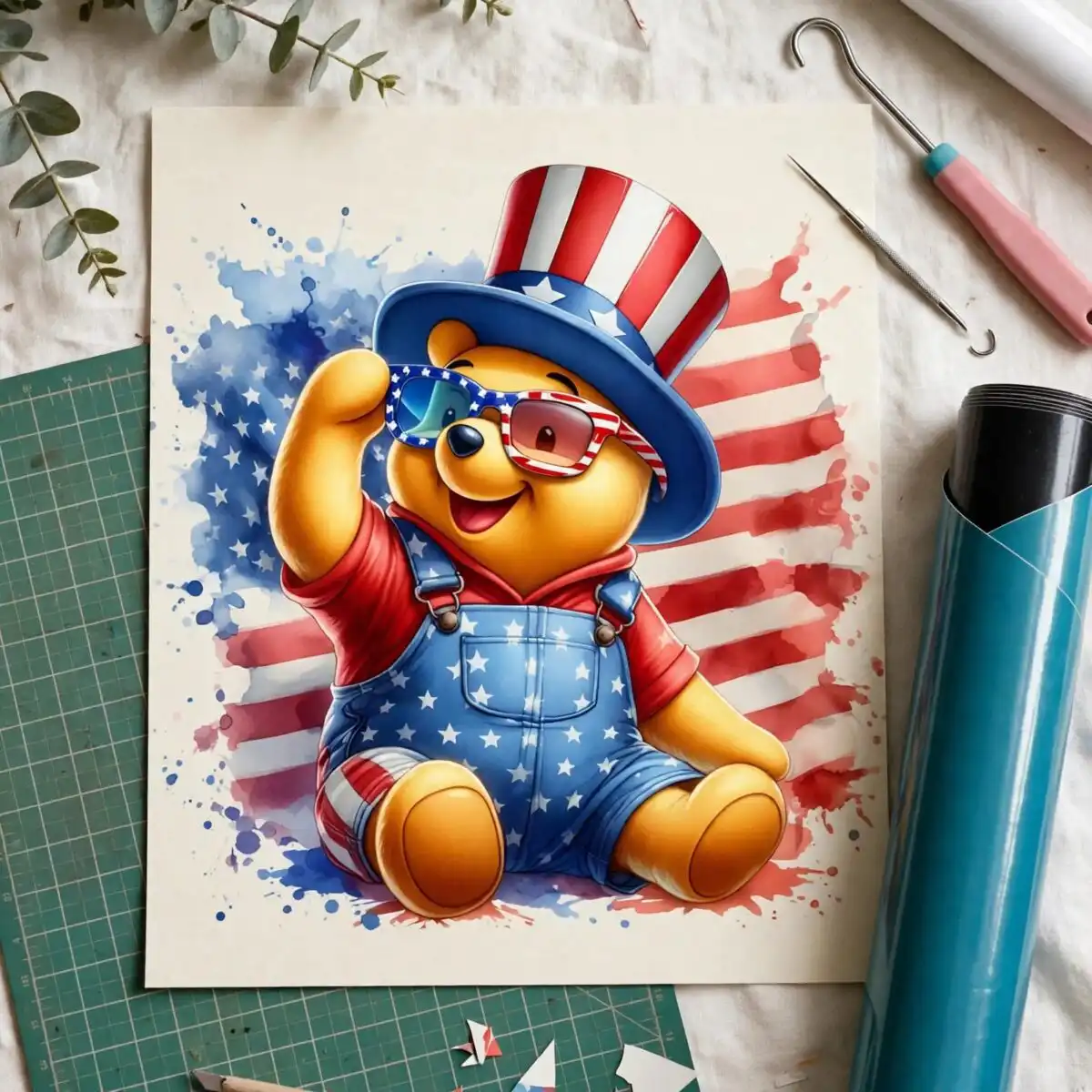 winnie the pooh png images design printed on a plain product mockup