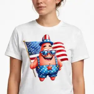 patrick american star cartoon png - patriotic 4th of july character sublimation patrick star png cartoon design printed on a plain product mockup