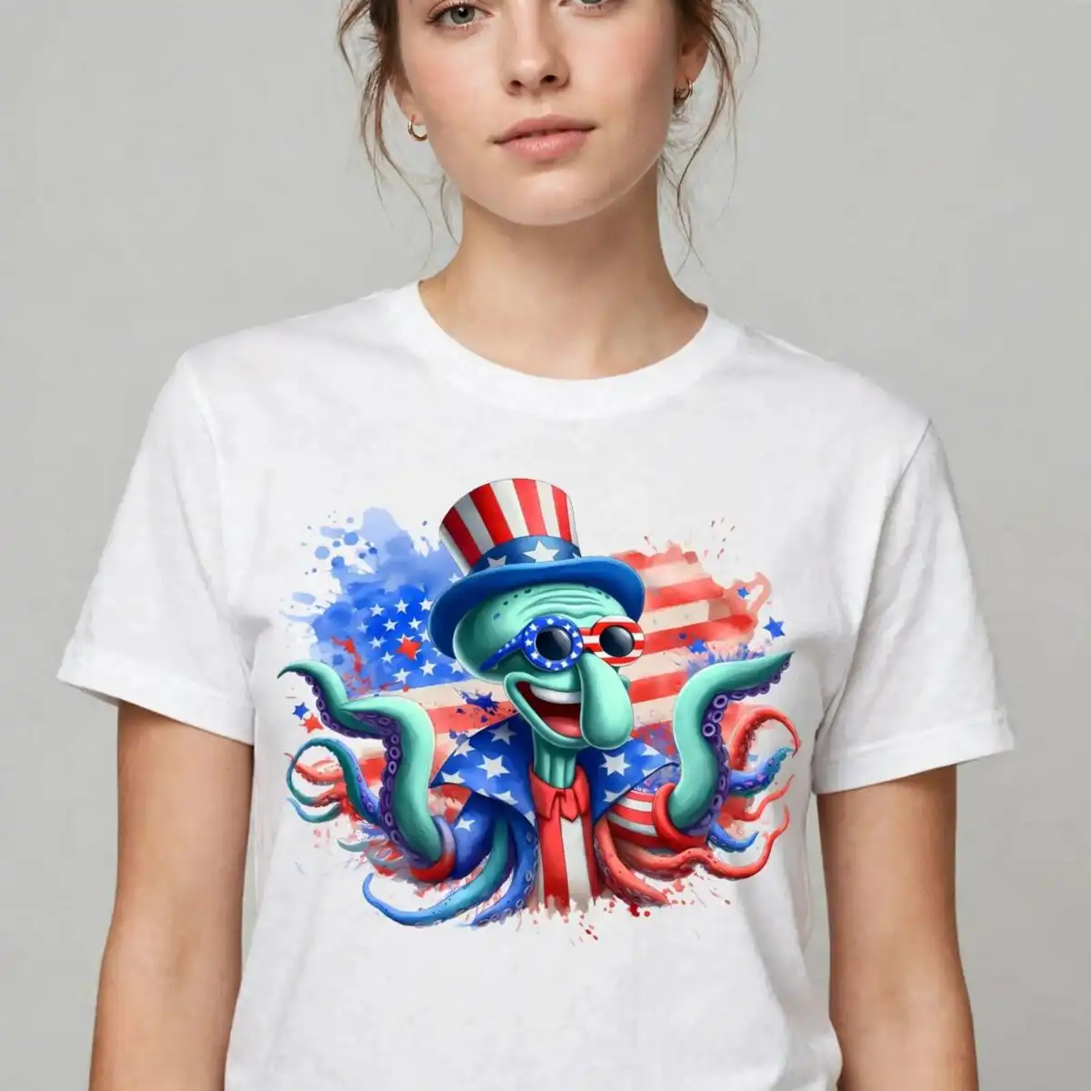 squidward american 4th july png design printed on a plain product mockup