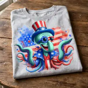 squidward american 4th july png design printed on a plain product mockup