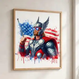 fourth of july armored hero figure winged png design printed on a plain product mockup