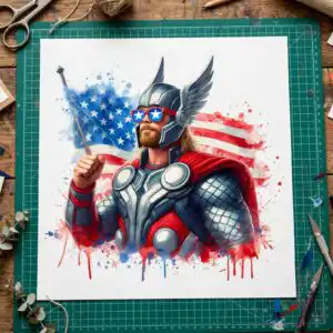 fourth of july armored hero figure winged png design printed on a plain product mockup