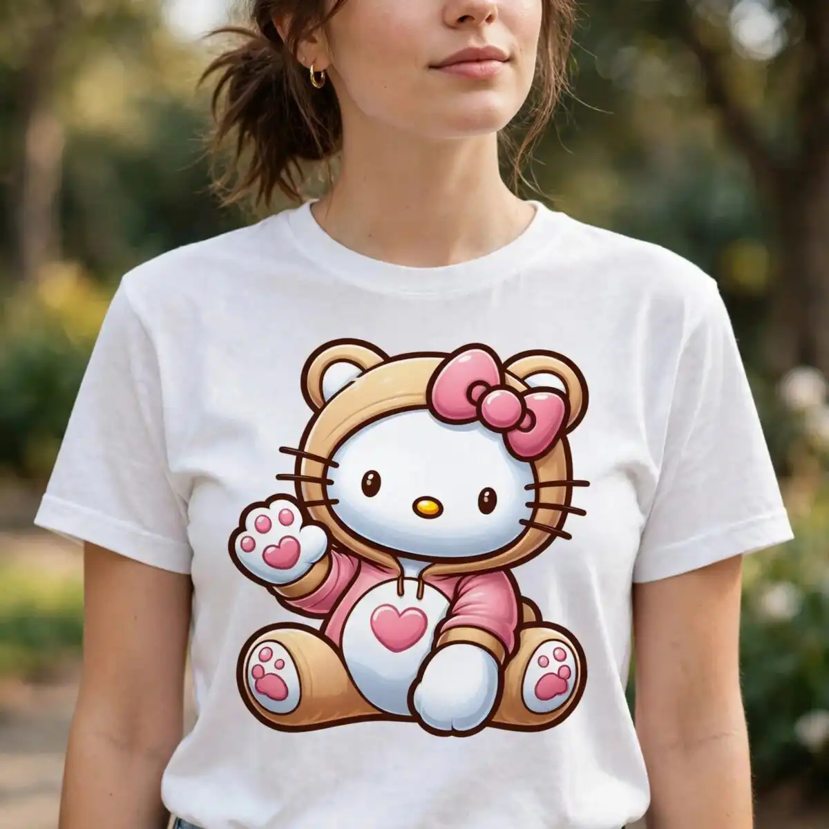 hello kitty beige care png design printed on a plain product mockup