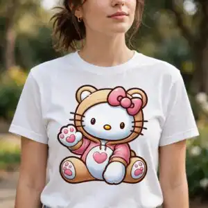 hello kitty beige care png design printed on a plain product mockup