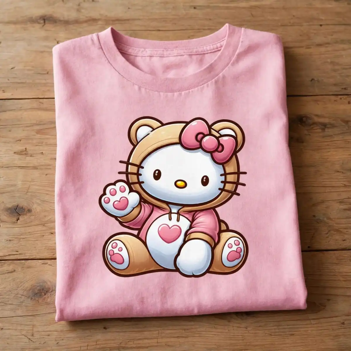 hello kitty beige care png design printed on a plain product mockup