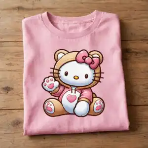 hello kitty beige care png design printed on a plain product mockup