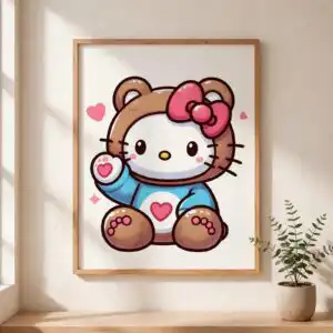 cute hello kitty brown bear costume care design png for birthday shirts hello kitty brown care png design printed on a plain product mockup