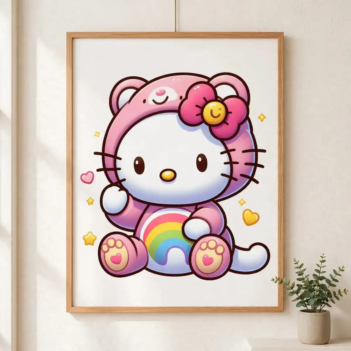 birthday hello kitty style white kitty in pink bear-hood costume png for shirts, mugs and birthday hello kitty style white png design printed on a plain product mockup