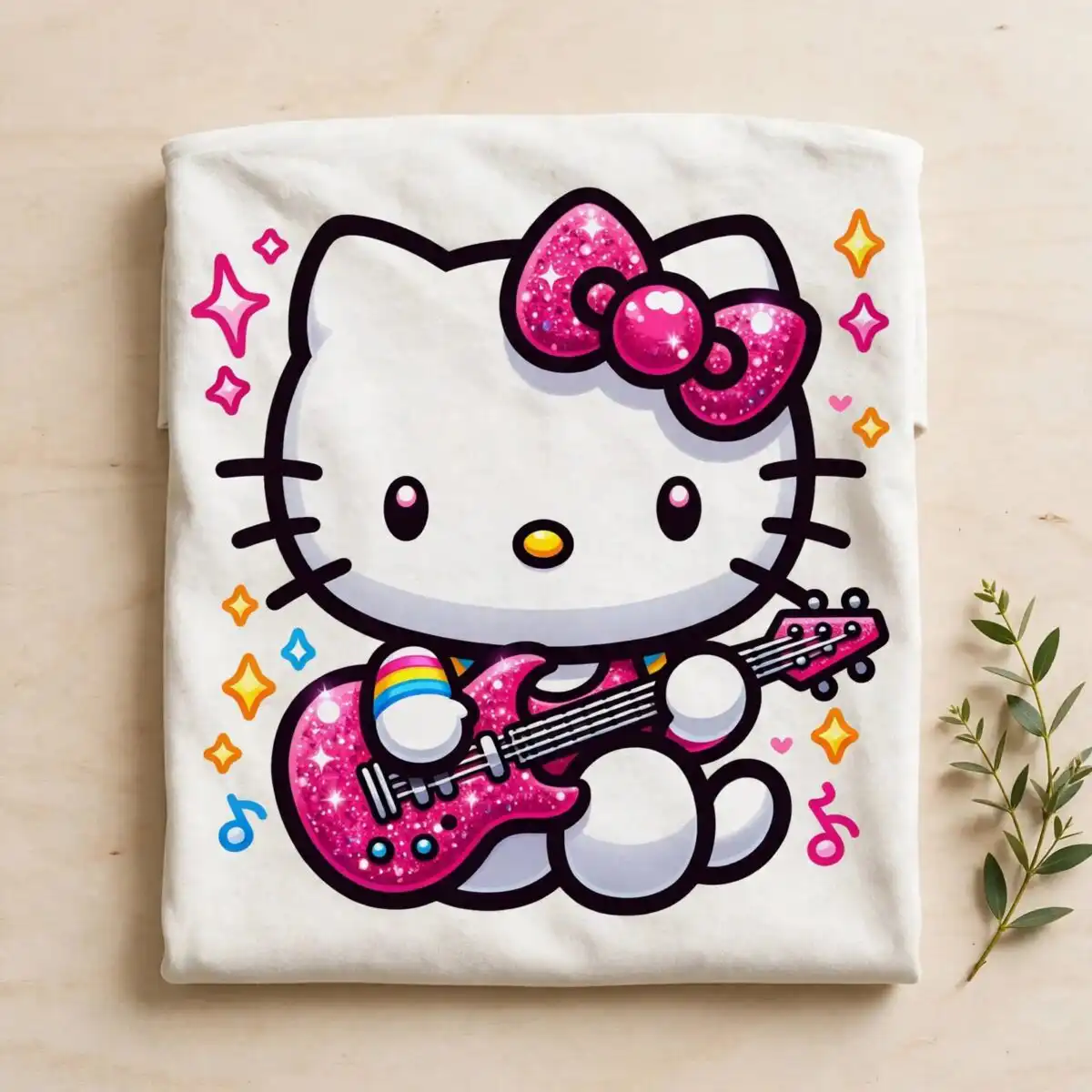 hello kitty png black and white design printed on a plain product mockup