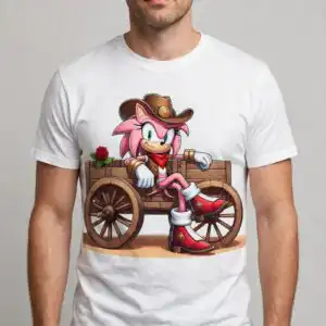 ami rose cartoon cowboy wagon art - pink spiky-haired character png ami rose cartoon cowboy png design printed on a plain product mockup