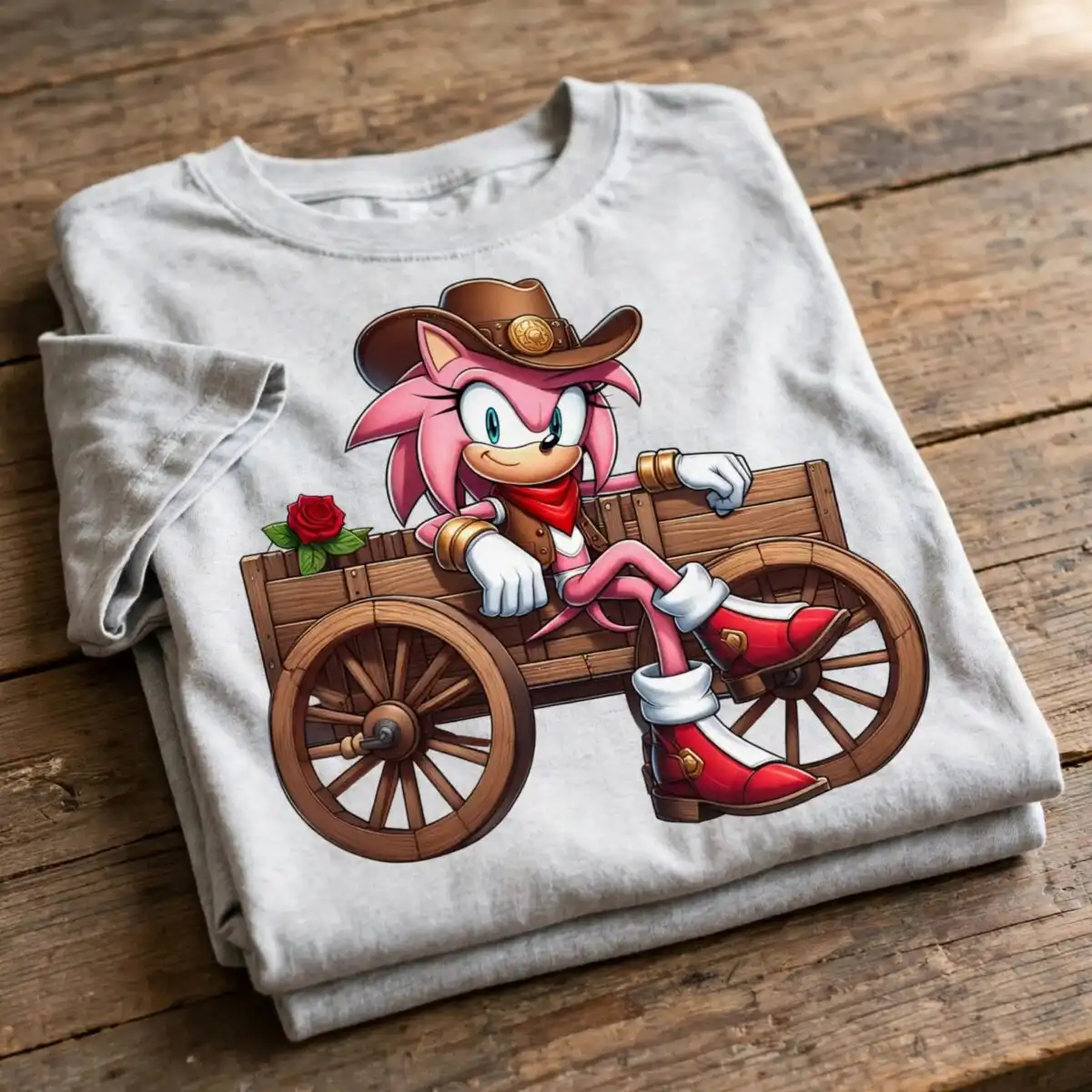 ami rose cartoon cowboy wagon art - pink spiky-haired character png ami rose cartoon cowboy png design printed on a plain product mockup