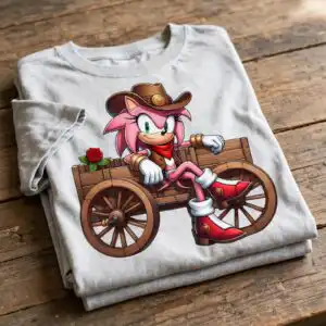 ami rose cartoon cowboy wagon art - pink spiky-haired character png ami rose cartoon cowboy png design printed on a plain product mockup