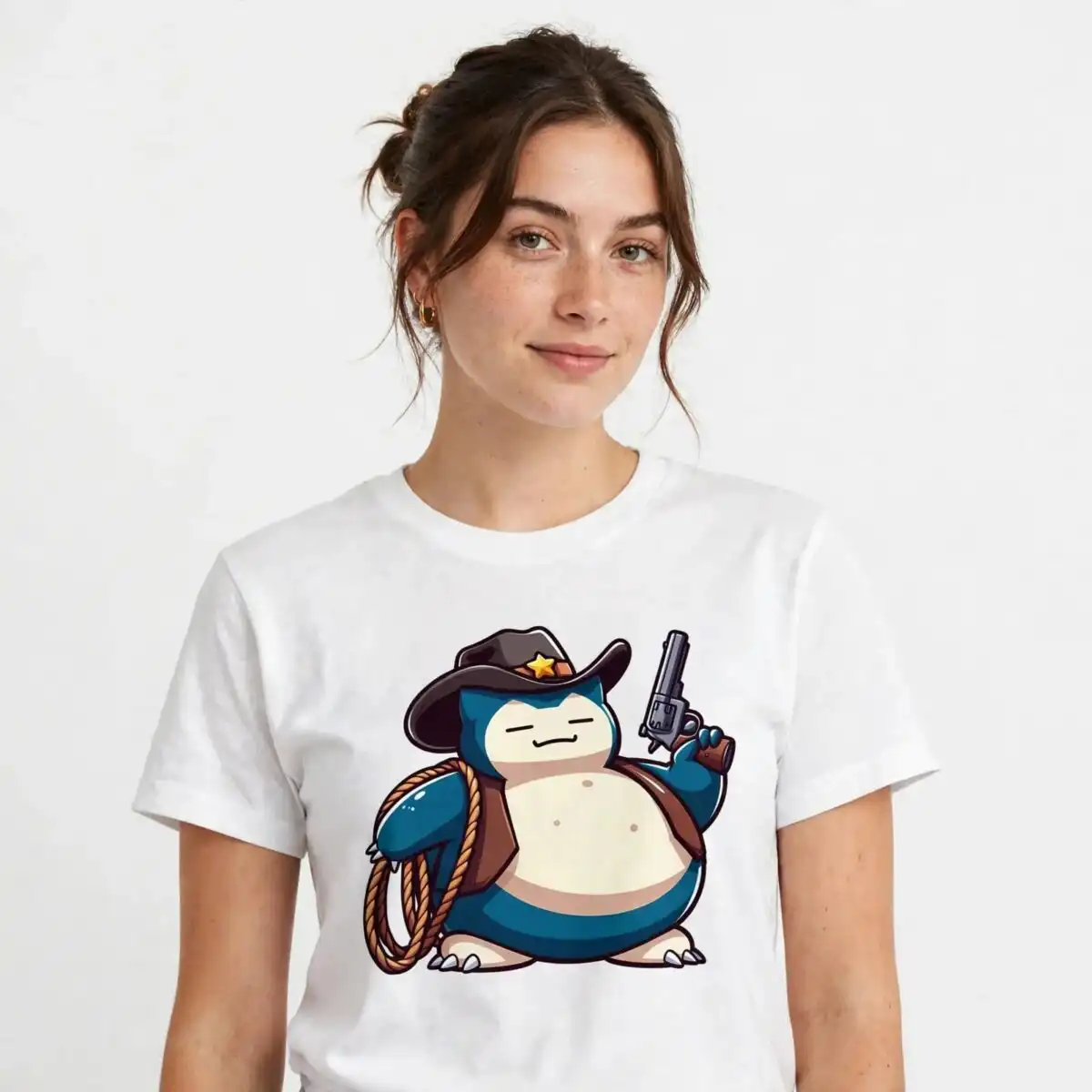 snorlax cartoon cowboy era character png for t-shirts, stickers and party decor snorlax cartoon cowboy era png design printed on a plain product mockup