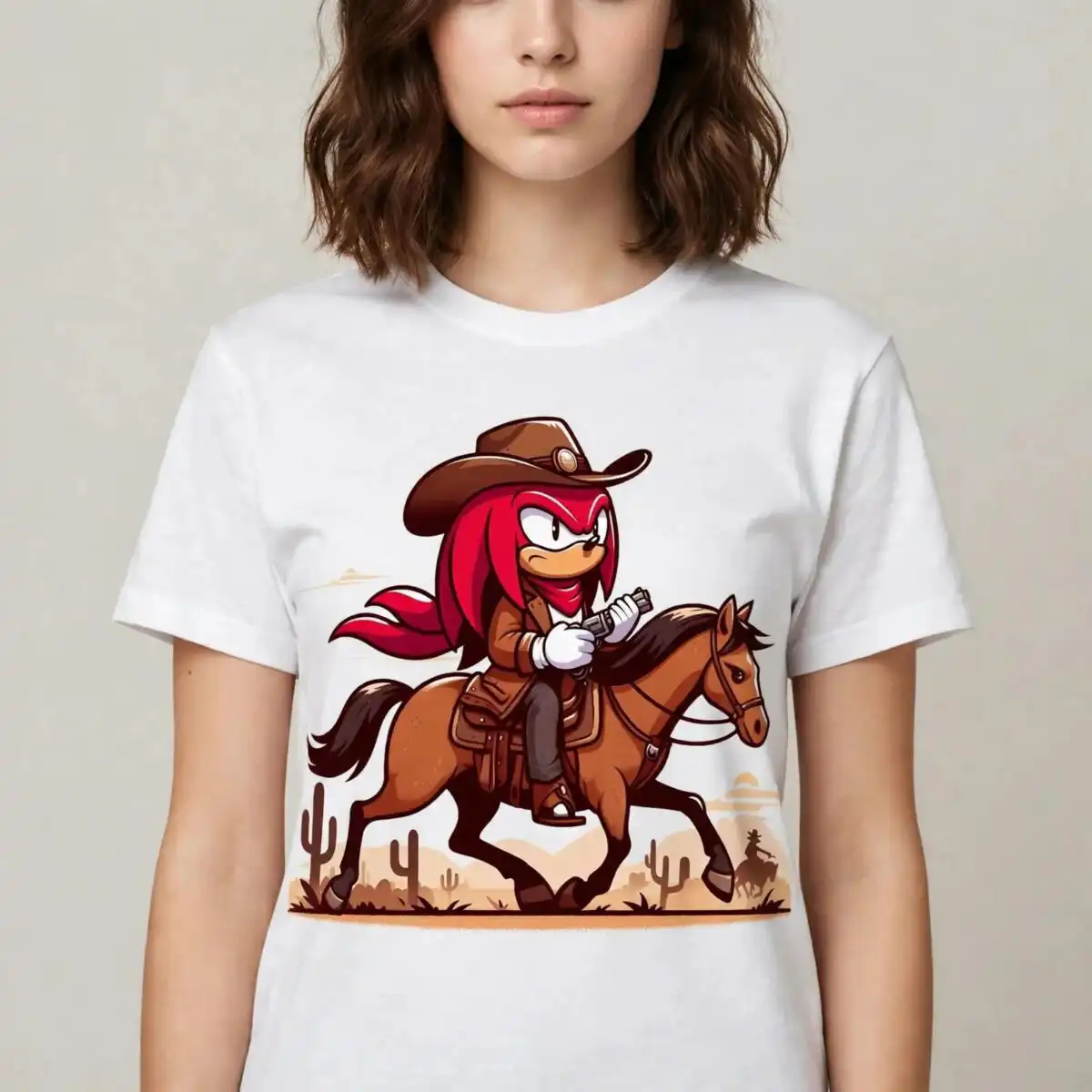 knuckles cartoon cowboy era png design printed on a plain product mockup