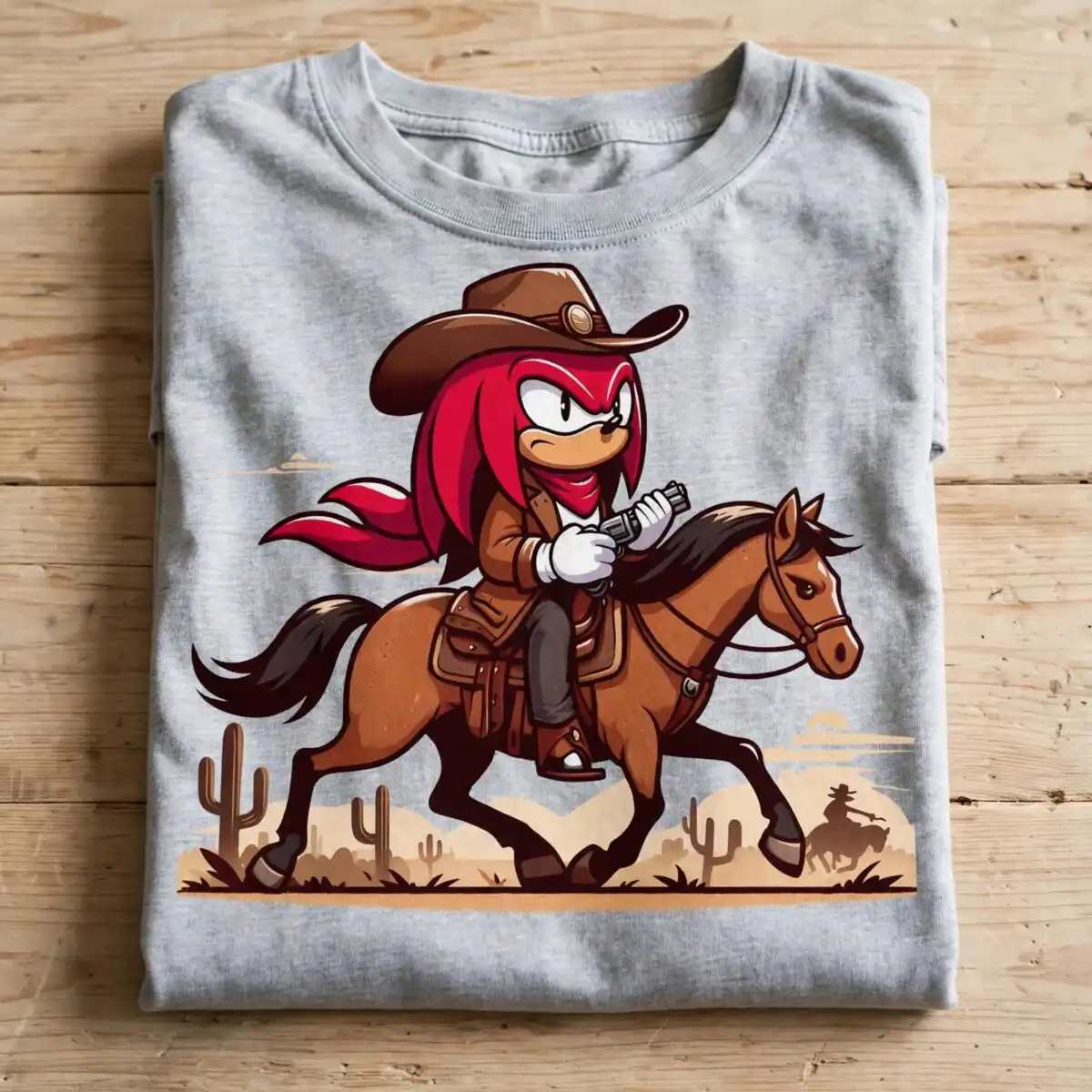 knuckles cartoon cowboy era png design printed on a plain product mockup